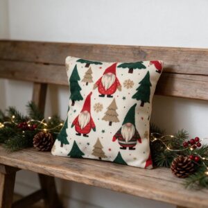 Cojín navideño Gnomos y árboles de Navidad – NAV003