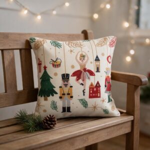 Cojín navideño Cascanueces y adornos navideños – NAV009