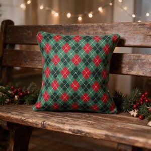 Cojín navideño Cuadros escoceses verdes y rojos – NAV012