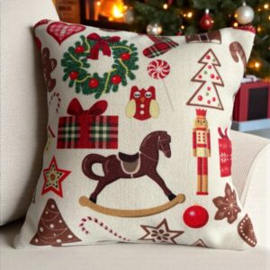 Cojín navideño Caballito de balancín y regalos – NAV027