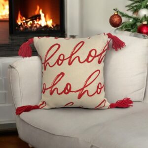Cojín navideño Ho ho ho rojo sobre crema – NAV040